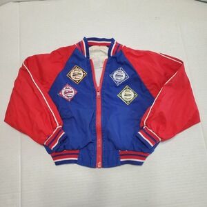 Weather Tamer Jacket Kids 4T Red Blue Baseball Patches‎ Vintage Bomber Coat